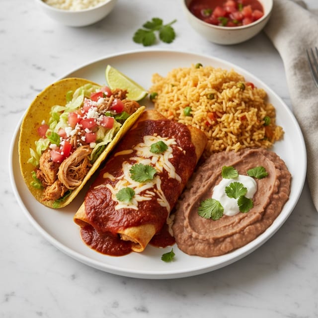 6. Taco, Enchilada, Rice and Beans.
