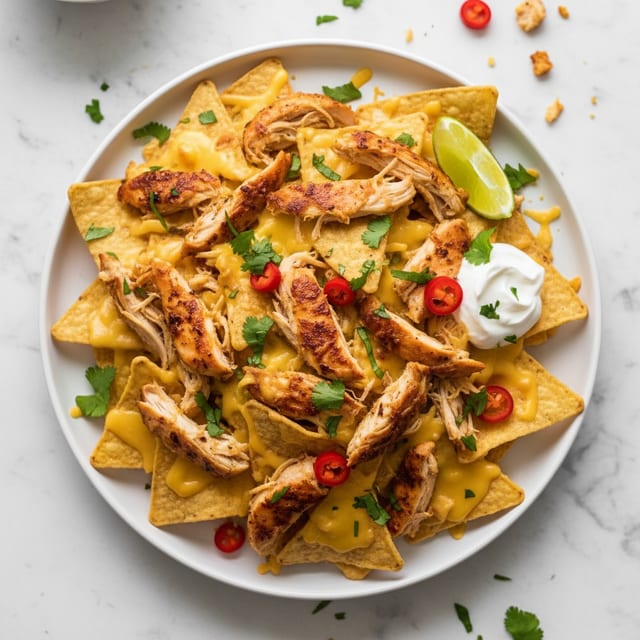 Shredded Chicken Nachos.