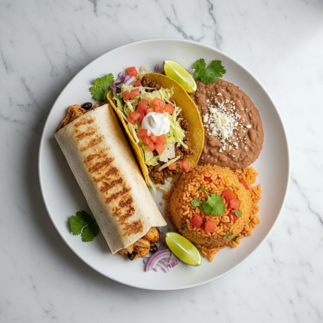 5. Burrito, Taco, Rice and Beans.