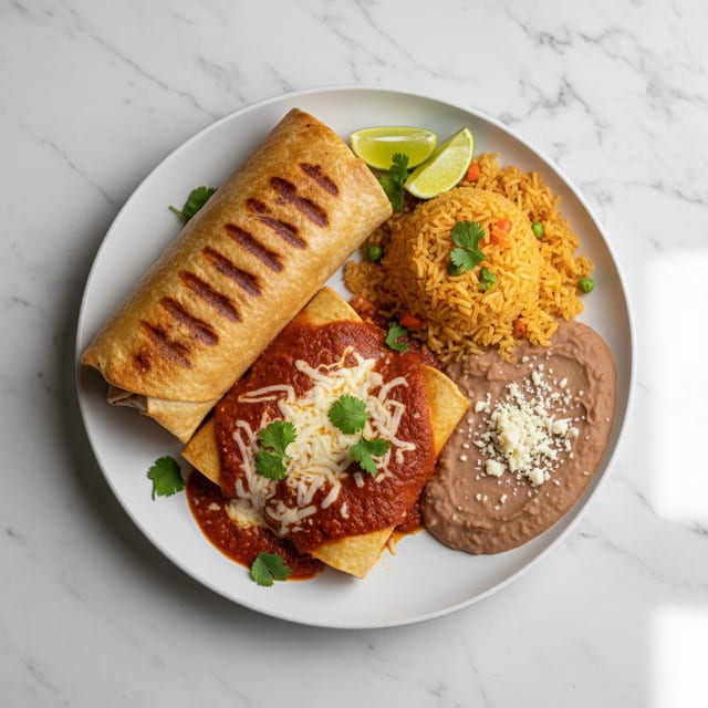 2. Burrito, Enchilada Rice and Beans.
